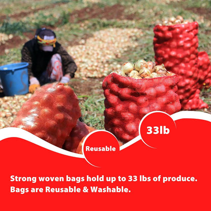 24 Pack 20'' x 14'' Mesh Onion Bags, Reusable Drawstring Fresh Produce Storage Bags for Onions, Vegetables, Potatoes, Citrus, Crawfish Firewood