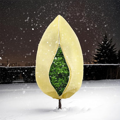 Plant Covers Freeze Protection, 2 Pack 47''× 71'' Beige Frost Cloths Blankets with Zipper Drawstring Shrub Tree Covers for Winter Outdoor Plants Freeze Protection