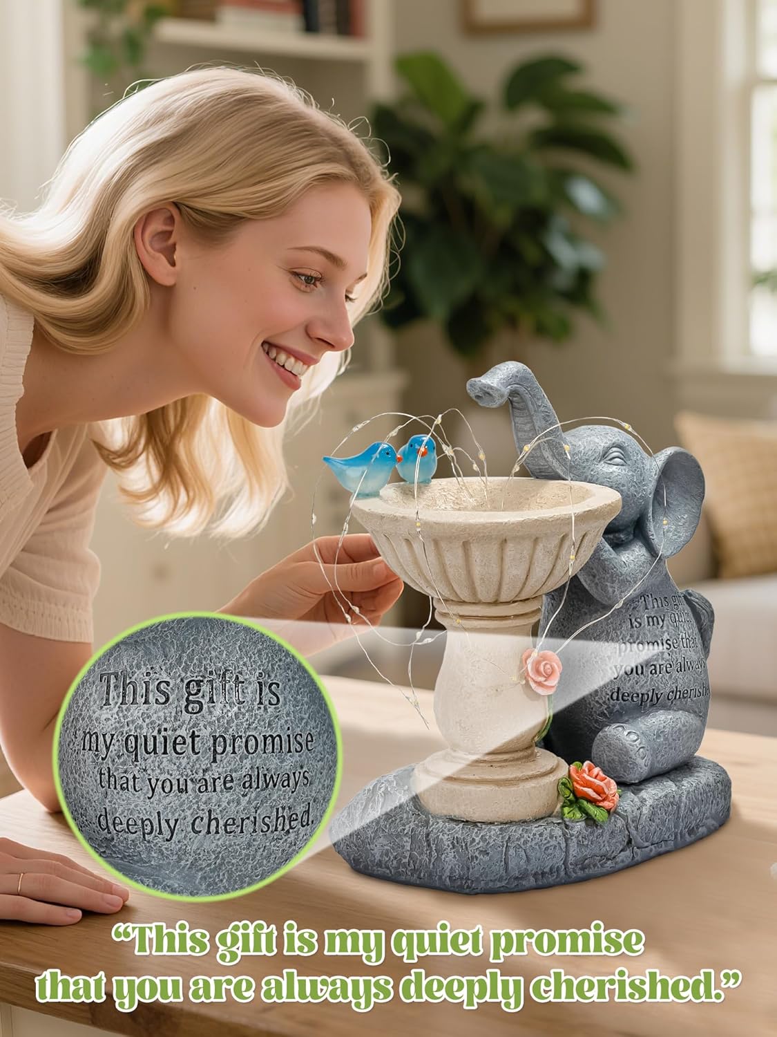 Solar Garden Outdoor Statues Decor, Elephant with Birdbath Garden Decor for Home House, Yard Art Lawn, Ornaments, Porch Patio, Balcony - Birthday Gifts for Grandma Mom Women