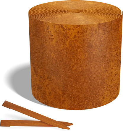 Worth Galvanized Steel Landscape Edging 6" x50' Metal Garden Edging Roll Flexible Bender Border with 16Pcs Stakes for Lawn, Flower Bed Edges, Rust-Colored Painted