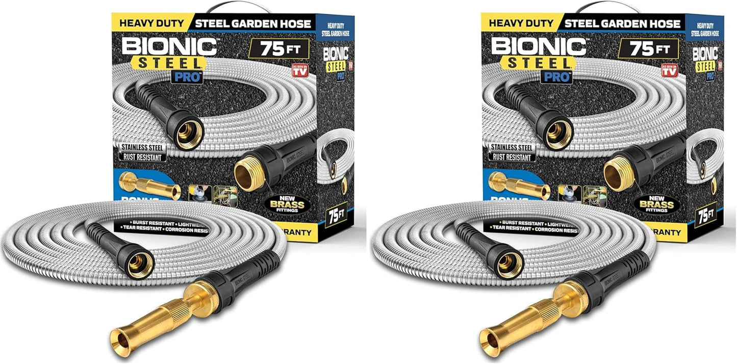 BIONIC STEEL 75ft Stainless Steel Garden Hose | Ultra Durable | Kink Free | With Brass Fittings | Pack of 2