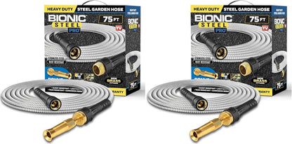 BIONIC STEEL 75ft Stainless Steel Garden Hose | Ultra Durable | Kink Free | With Brass Fittings | Pack of 2