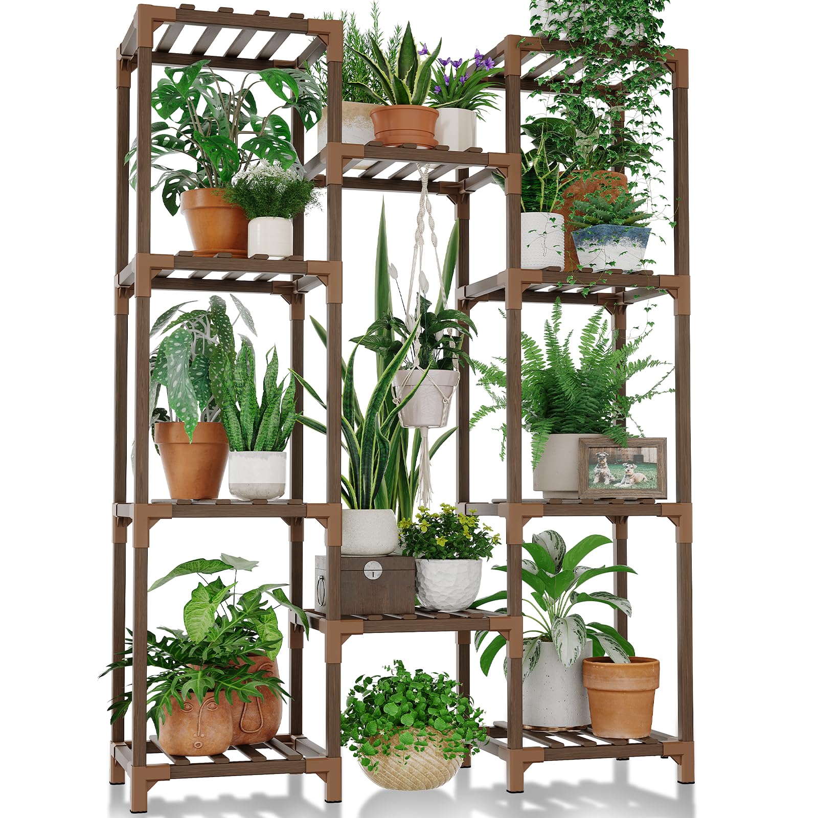 Bamworld Plant Stand Indoor Outdoor Tall Plant Shelf for Multiple Plants Pots Wood Flower Stand