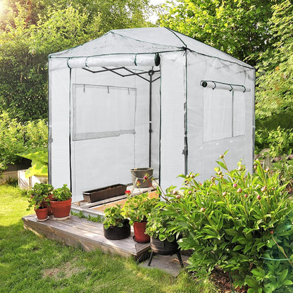 EAGLE PEAK Replacement Cover for 8x6 Portable Walk-in Pop up Greenhouse, Front and Rear Roll-Up Zipper Entry Doors and 2 Large Roll-Up Side Windows (Frame Not Included), White