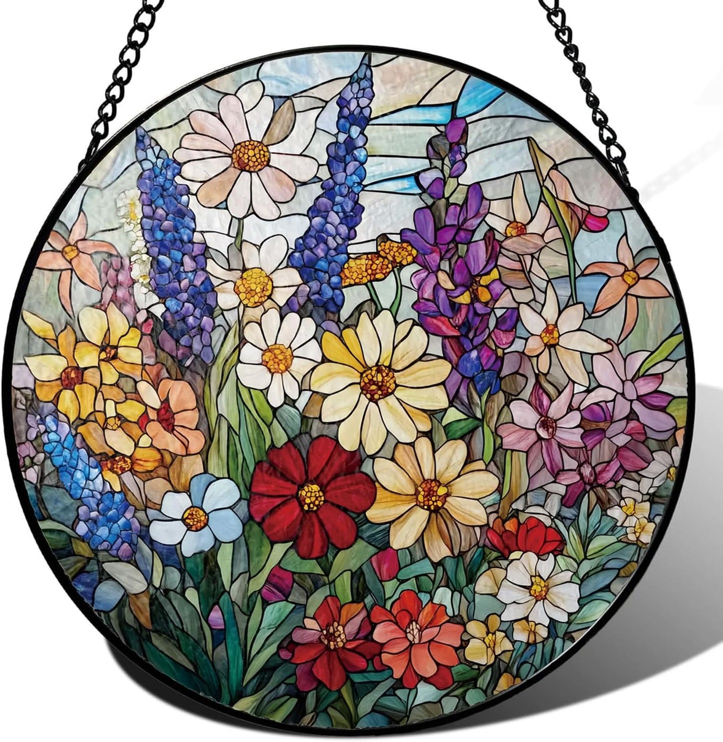 Colorful Wildflowers Suncatcher -7.9 in Stained Glass Window Hanging Sun Catcher Garden Decor