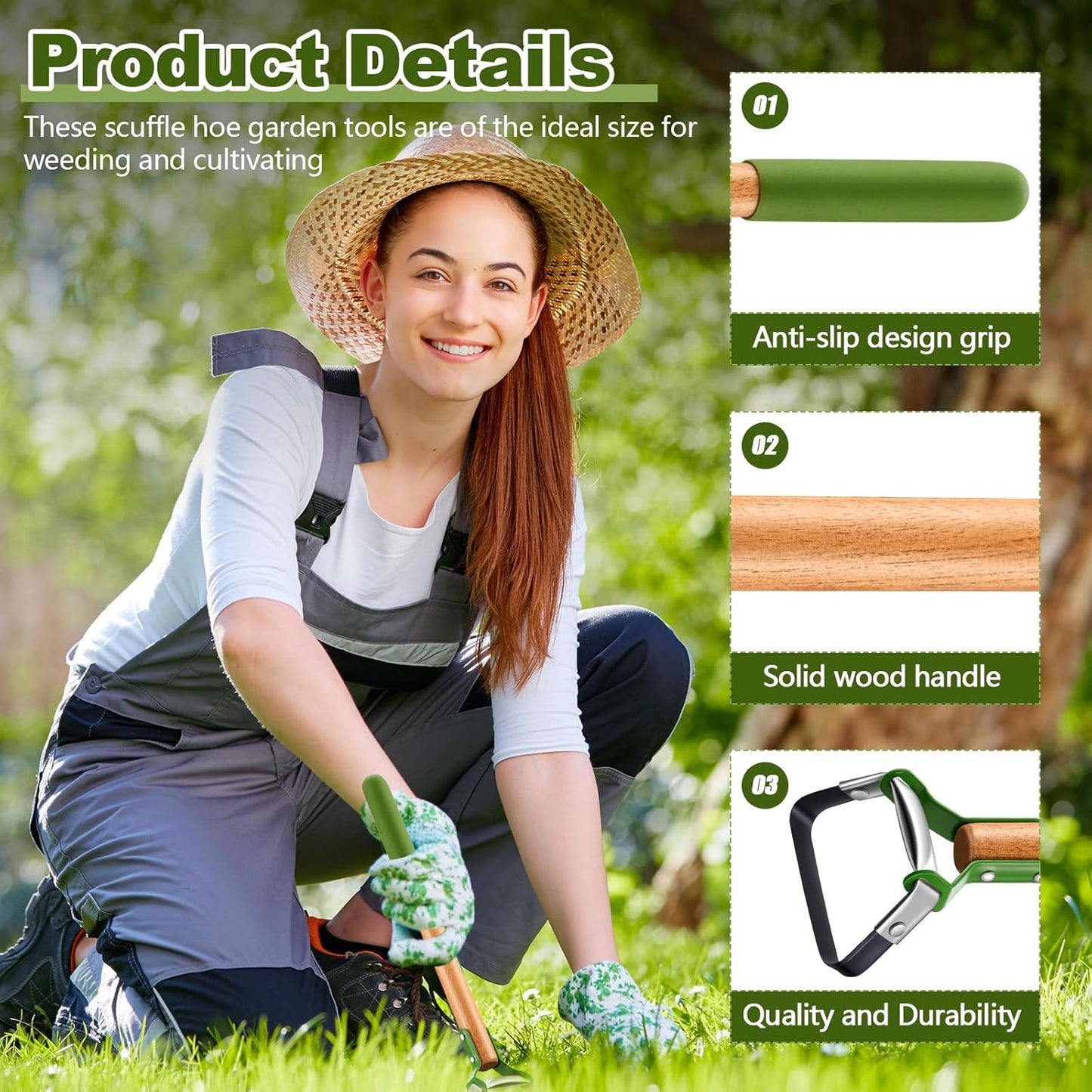 1 Pcs Mini Garden Hula Hoes for Weeding Long Stirrup Hoe Tools Scuffle Hoe Garden Tool for Lawn Yard Weeding Gardening (Wood Handle)