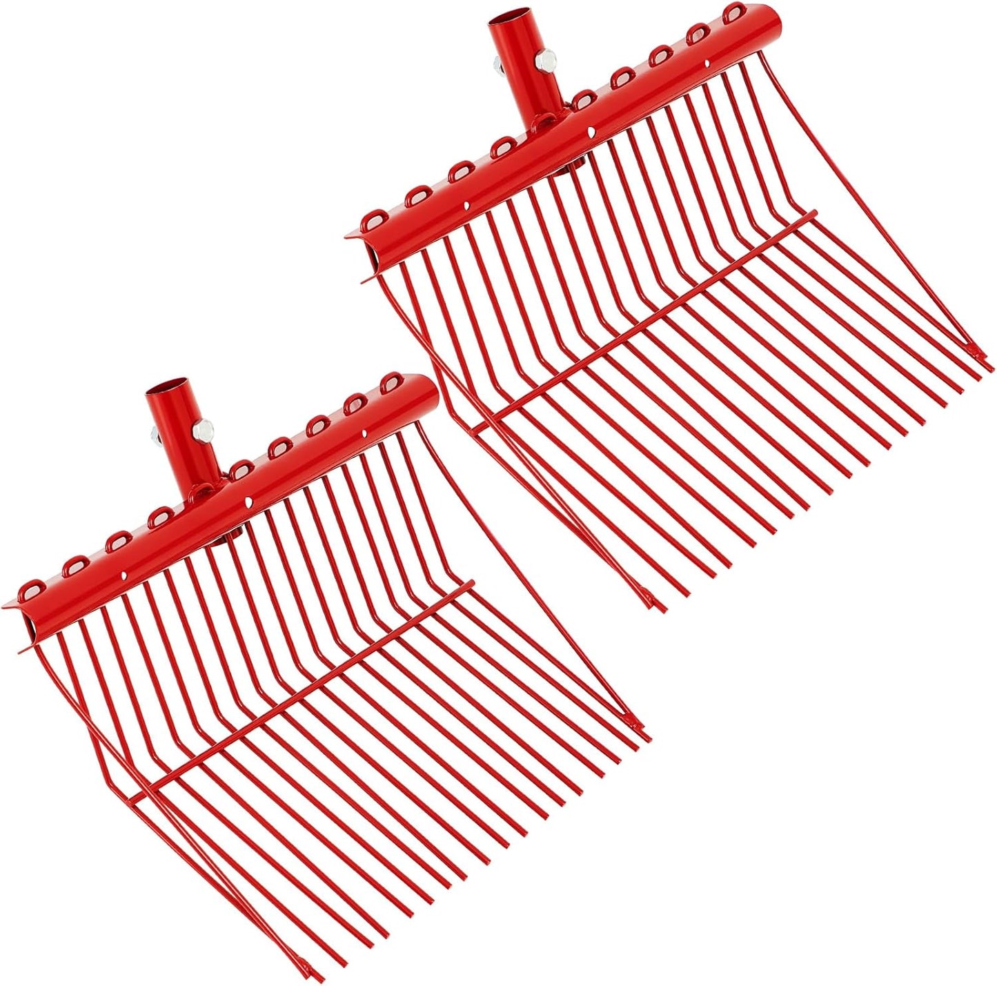 Tandefio 2 Pack Pitchfork Replacement Head Metal Horse Manure Rake Gardening Pitch Fork with Angled Tines for Horse Stall Poop Picking up(Red)
