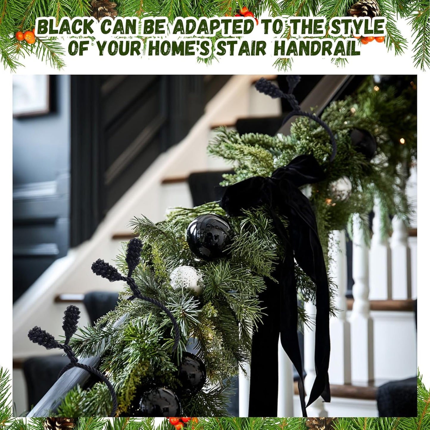 Shappy 36 Pieces Christmas Garland Banister Ties Christmas Decorative Reusable and Flexible Twist Ties for Garland, Banister Home Decoration (Black)