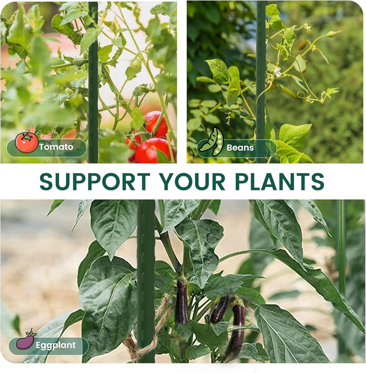 36 Inch 3 Ft Plant Support Garden Stakes 25 PCS, Sturdy Steel Plastic Coated Sticks for Outdoor Growing Climbing, Tomato, Trees, Cucumber, Beans