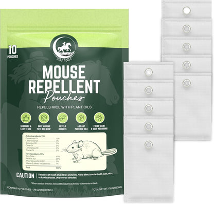 Deb's Ranch Cinnamon & Peppermint Mouse Repellent Pouches | 25% Essential Oils | Hangable Rodent Deterrent for House, RV & Car, 10-Pack