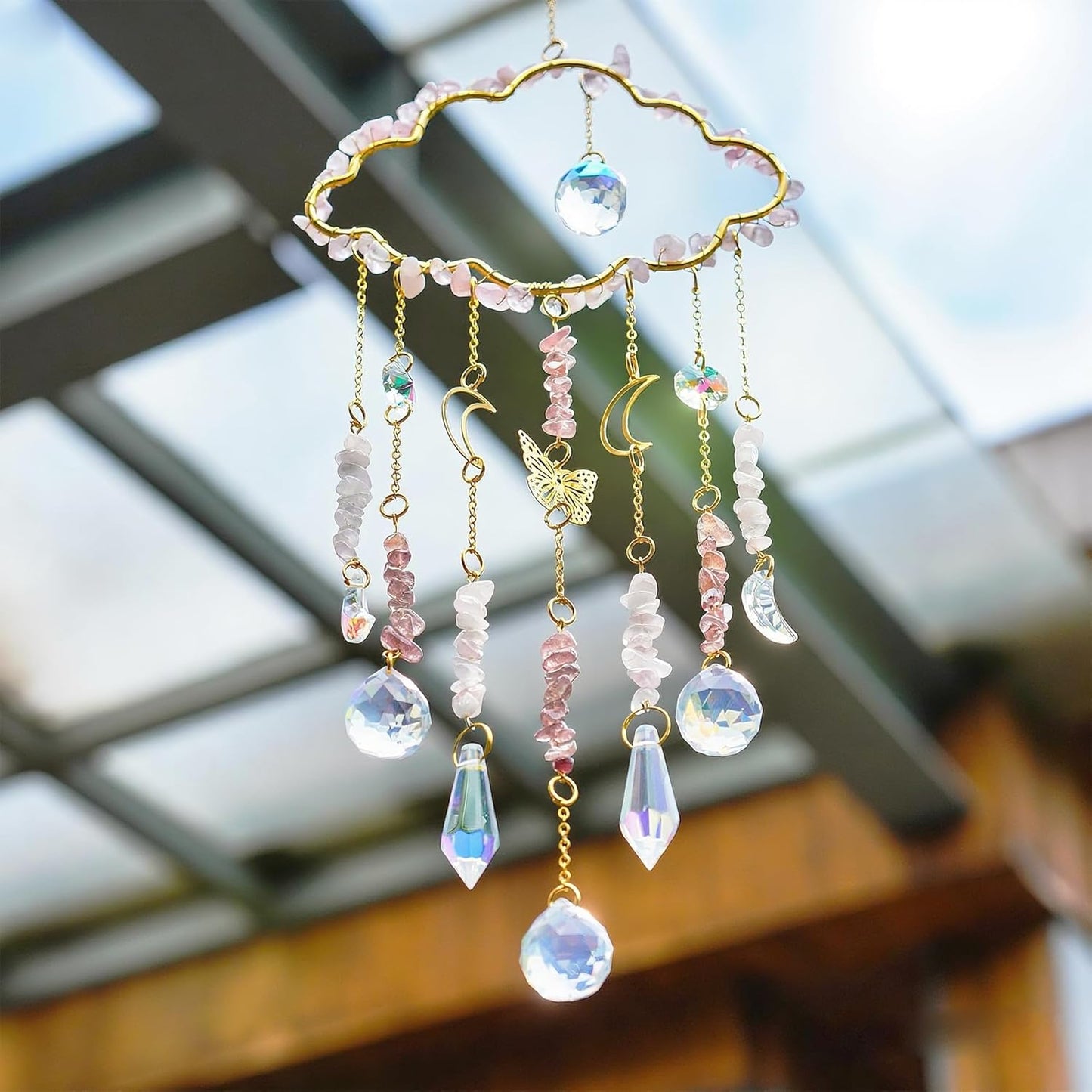 H&D HYALINE & DORA Cloud Shaped Crystal Suncatcher Glass Balls with Chain Rainbow Maker Sun Catcher Hanging Wind Chimes for Christams Home Decor