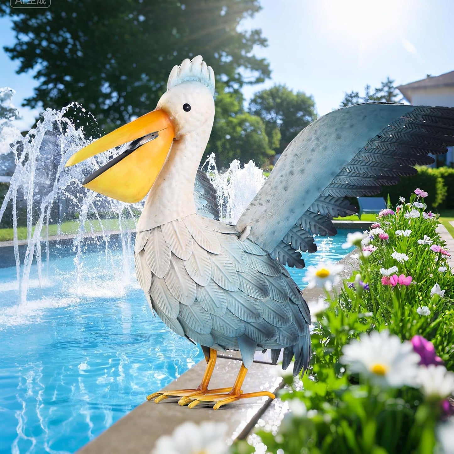 Metal Pelican Garden Statue Outdoor Decor, Metal Yard Art Decoration Coastal Bird Garden Decor Lawn Ornament for Porch Patio