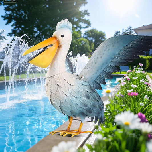 Metal Pelican Garden Statue Outdoor Decor, Metal Yard Art Decoration Coastal Bird Garden Decor Lawn Ornament for Porch Patio