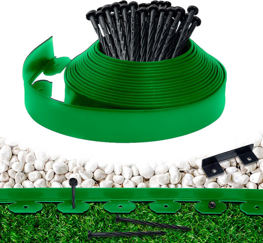 Landscape Edging Border 33 FT 2 Inch Tall with 60 Spikes, Plastic Edging for Landscaping, Garden