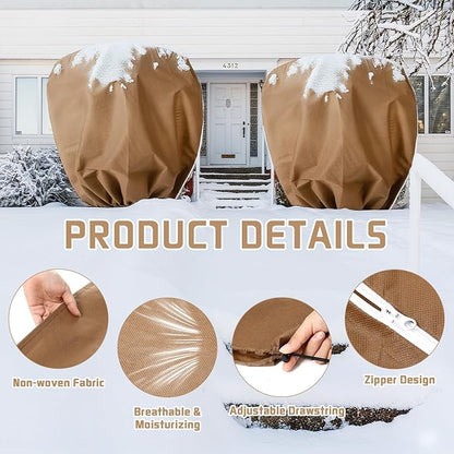 4 Pcs Plant Covers Freeze Protection Reusable Plant Protector with Zipper and Drawstring, Winter Bush Covers Freeze Protection from Cold Sun Frost Wind(Brown)