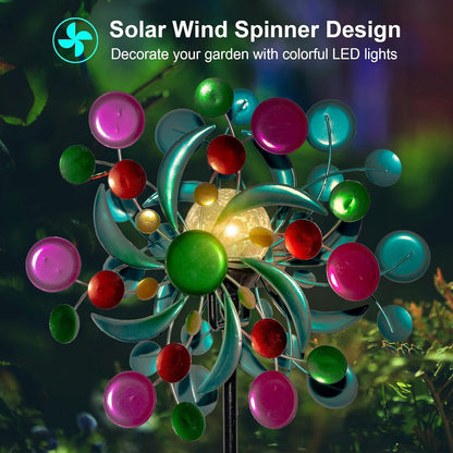 360° Wind Spinners Outdoor with Solar Lights Colorful Dots Garden Decor Yard Lawn Art Decor for Patio Kinetic Windmills 60.63'' H x 13.38'' Dia Unique Gifts for Friends and Family