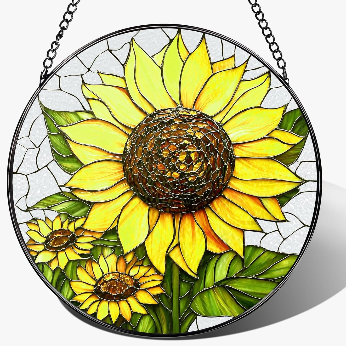 8-Inch Stained Glass Ornament, Stained Glass Window Hanging, Sunflower Ornament, Window Hanging Decor Suncatcher | Mother's Day, Christmas, Birthday, Gifts for Sunflower Plant Lovers