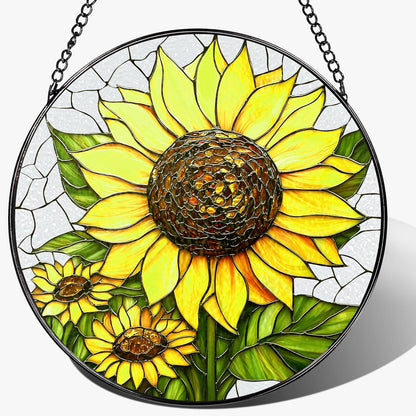 8-Inch Stained Glass Ornament, Stained Glass Window Hanging, Sunflower Ornament, Window Hanging Decor Suncatcher | Mother's Day, Christmas, Birthday, Gifts for Sunflower Plant Lovers