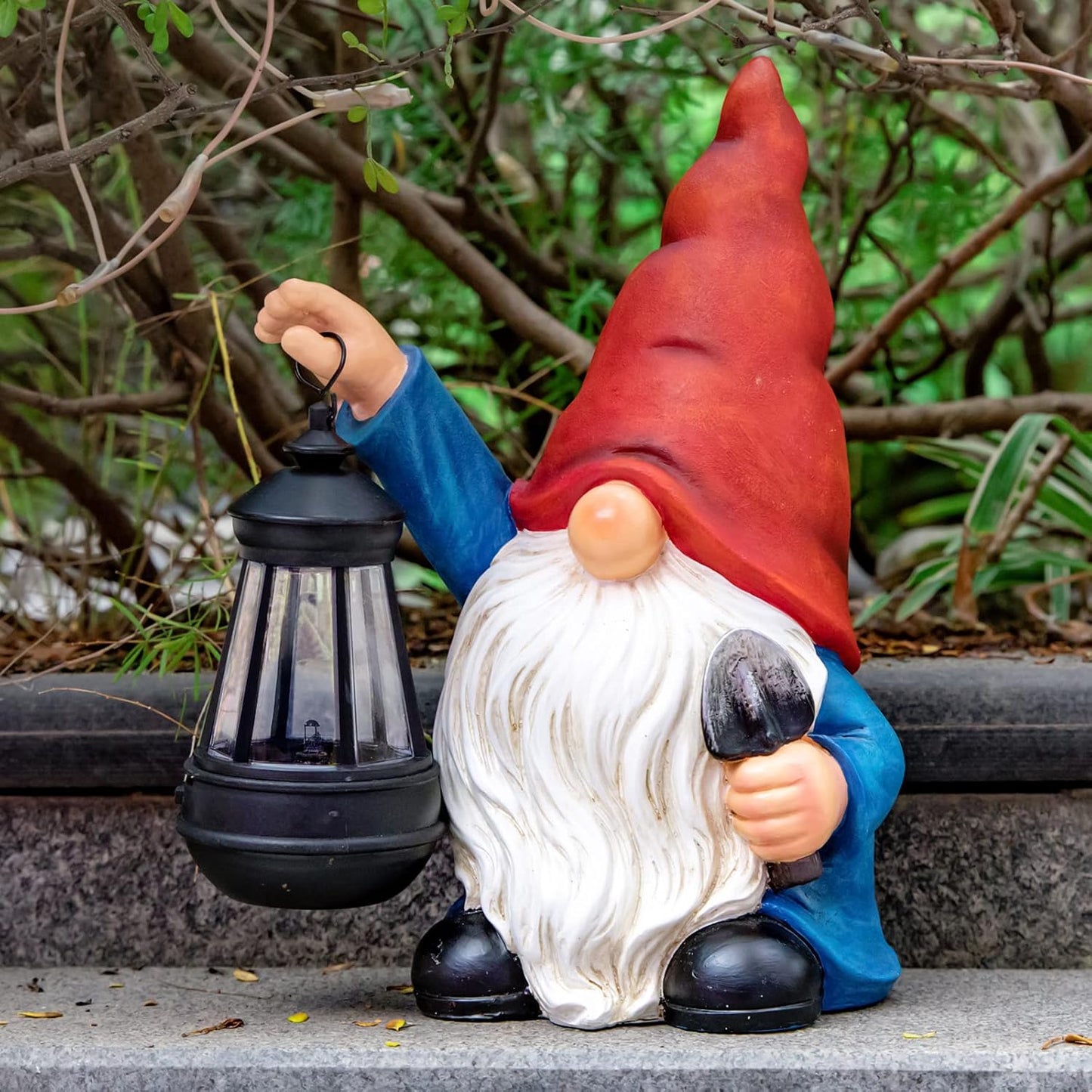 Garden Gnomes Statues Outdoor Decor with Shovel Solar Gnome with Lantern LED Lights,Terrace Xmas Courtyard Lawn Patio Porch Decoration Birthday Christmas Housewarming Gift for Mom Women