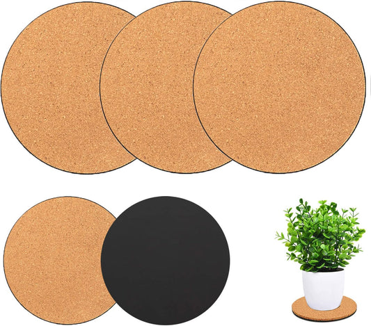 3 Pieces Cork Plant Coasters, 10 Inch Cork Plant Mats, Cork Coaster for Planters, Large Plant Coasters for House Plants Indoors (Nude & Black)