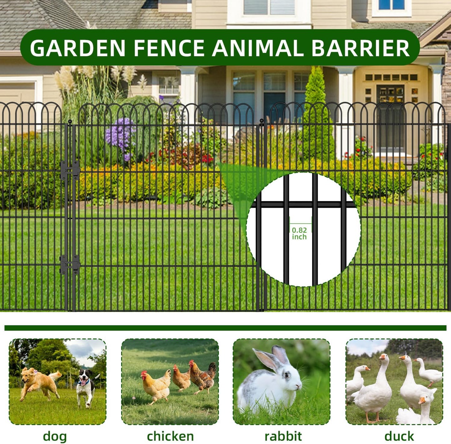 10 Panels No Dig Tall Decorative Garden Fence with Double Lock, 32 in(H) X 24 ft(L) Animal Barrier Fencing Outdoor for Yard,Rustproof Metal Garden Edging and Borders, Temporary Ground Stakes