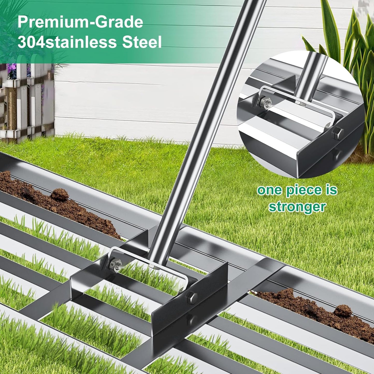 Lawn Leveling Rake, Lawn Leveler Tool with 6.5ft Handle Rakes, 304Stainless Steel Yard Leveling Rake, Heavy Duty Soil Leveling Rakes for Backyard, Garden, Farm, Pasture (35x10inch-6.5FT)