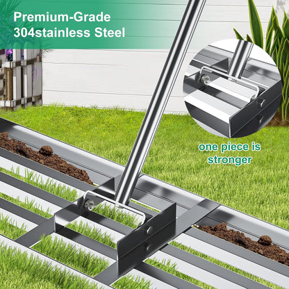 Lawn Leveling Rake, Lawn Leveler Tool with 6.5ft Handle Rakes, 304Stainless Steel Yard Leveling Rake, Heavy Duty Soil Leveling Rakes for Backyard, Garden, Farm, Pasture (35x10inch-6.5FT)