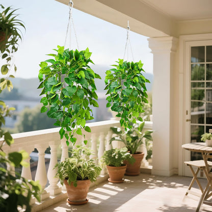 QIANYUN Hanging Plant Artificial Ivy – 40" Fake Potted Plants with Pot, 2PCS Trailing Greenery Vines for Indoor Shelf, Bedroom, Living Room, Bathroom, Office, or Outdoor Porch Decoration