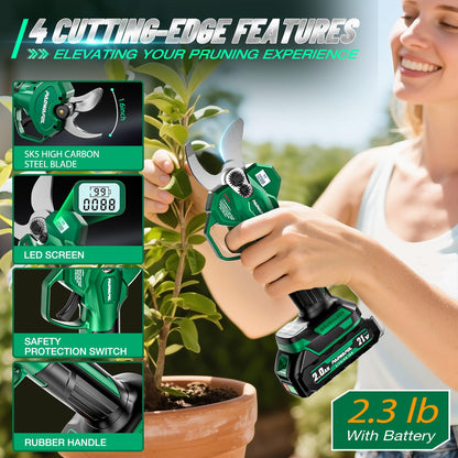PAOWAFOL Electric Pruning Shears, 1.6" (41mm) Cordless Power Pruner with LCD Display, Brushless