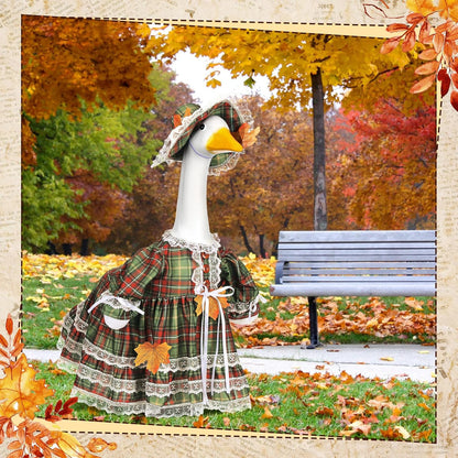 Suzile Fall Porch Goose Outfit Autumn Clothes for 23" High Cement or Plastic Goose Costume Plaid Dresses for Yard Lawn Outdoor Garden Patio Statue Thanksgiving Day Xmas Holiday Decor