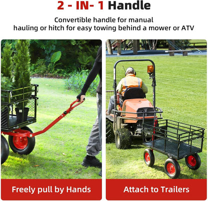 1400 Lbs Heavy Duty Utility Garden Carts and Wagons with 180° Rotating Handle and Removable Sides, Steel Yard Dump Wagon Carts with 16" All Terrain Tires