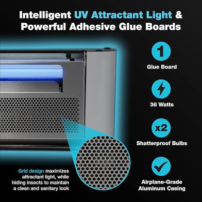 Catchmaster Vector Plasma One Trap, Compact UV Light Fly Traps for Home, Gnat Traps for House Indoor, Shatterproof Bulbs, UV Lamp Insect Killer, Silent Bug Light for Deli, Bars, Kitchen & Trash Rooms