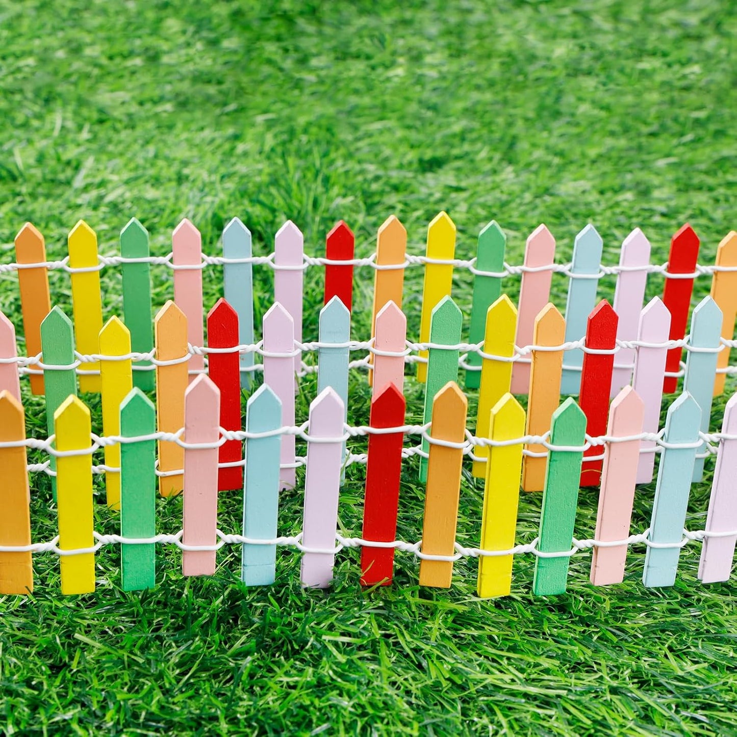 Mini Fairy Garden Fence, 35.5 Inch Cuttable Small Wood Picket Fence, DIY Miniature Accessories Decoration for Dollhouse, Crafts, Vegetable Platter, Cake(Colorful)