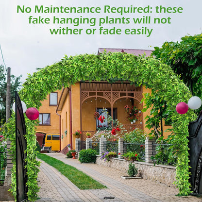 Hoteam 12 Pcs Artificial Hanging Plants 32 Inch Fake Ivy Vines with Fake Leaves Patio Artificial Plants Greenery for Living Room Indoor Outdoor Wall, No Basket (Bamboo Leaf)