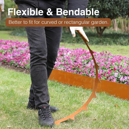 10-Pack Corten Steel Landscape Lawn Edging 6.5 inch Height, Rust Patina Finish Bendable Metal Strips, Hammer-in Edge Border - Yard Pathway Divider, 40 inch Each(33Ft Total), #LYLB65RT-US