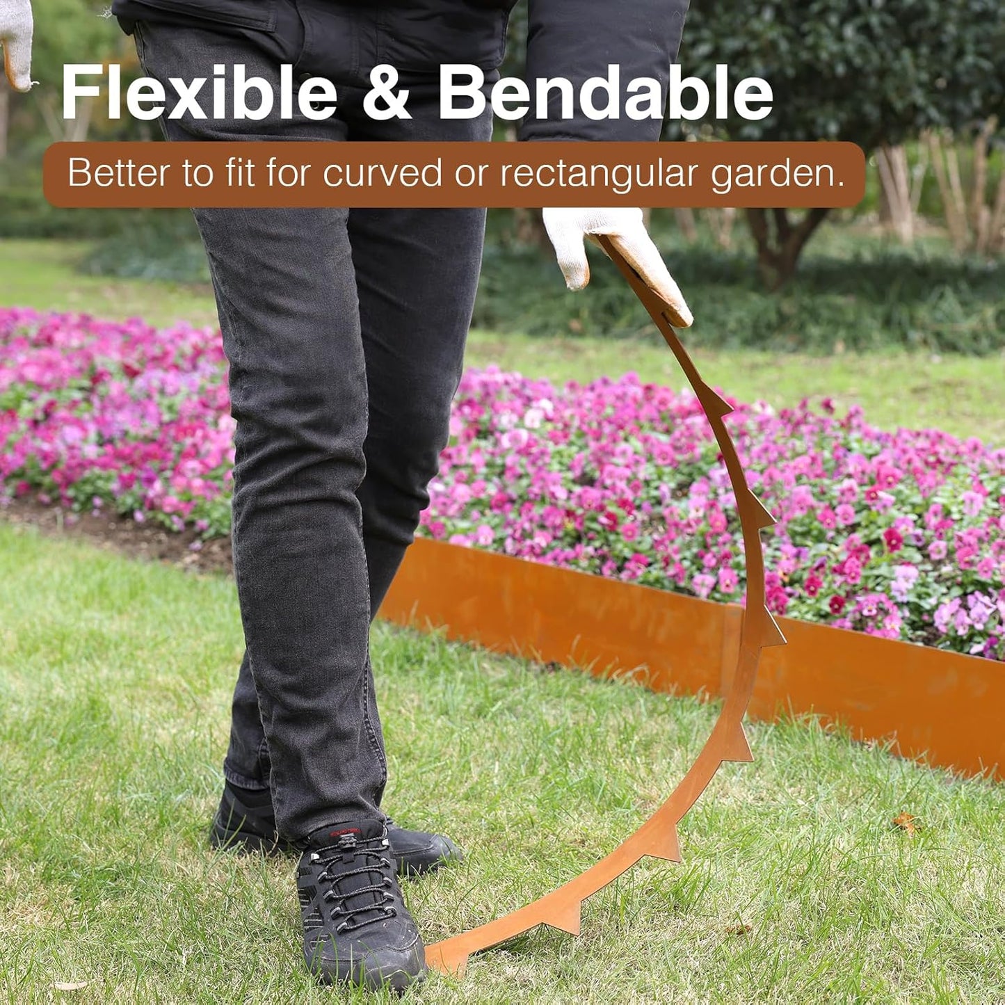 10-Pack Corten Steel Landscape Lawn Edging 4.5 inch Height, Rust Patina Finish Bendable Metal Strips, Hammer-in Edge Border - Yard Pathway Divider, 40 inch Each(33Ft Total), #LYLB45RT-US2