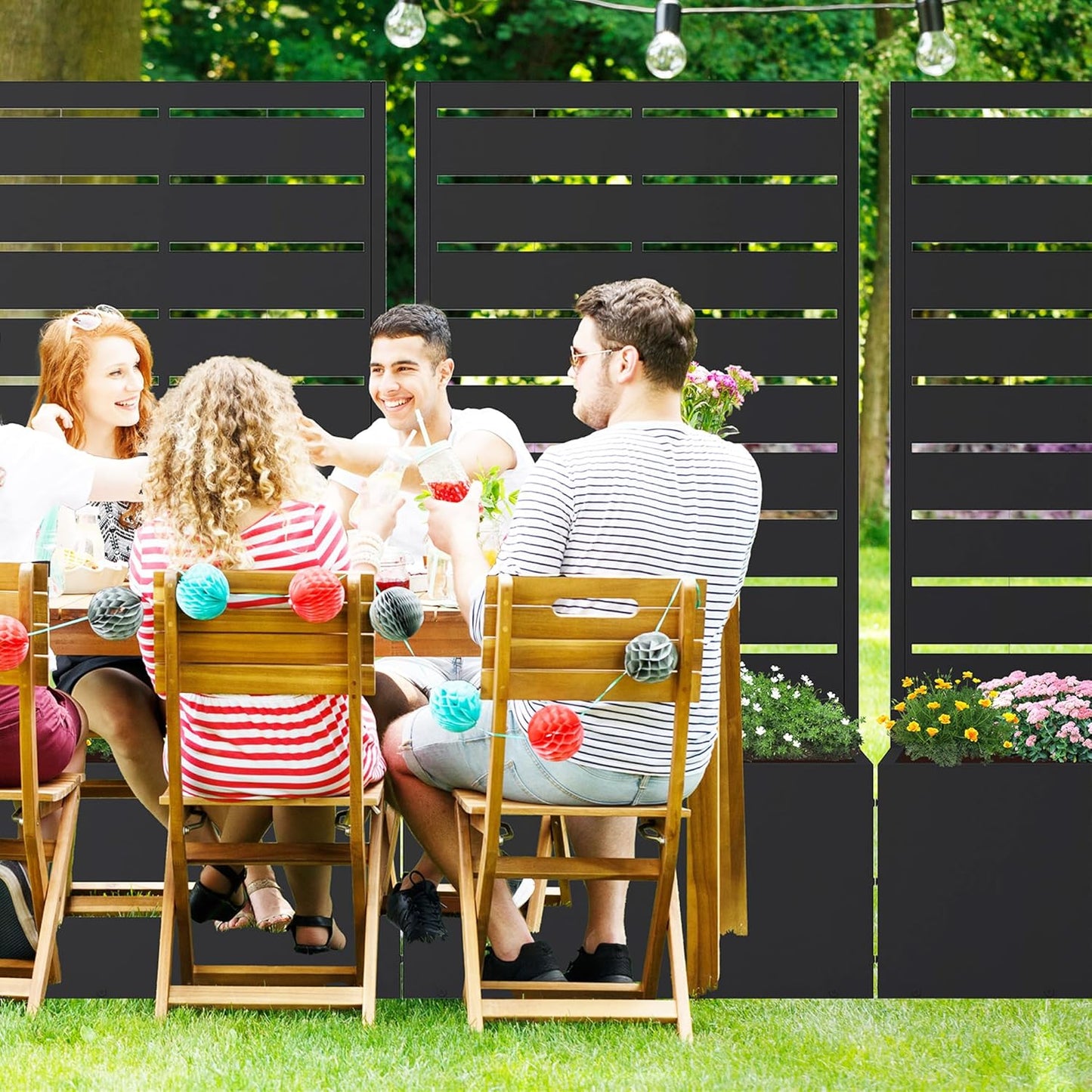 Casaphoria 47"x24" Metal Raised Garden Bed with Trellis(2 Pack), Outdoor Planter Box with Wheels & Drainage Holes for Climbing Plants, Flowers, Elevated Garden Kit with Privacy Screen, Black-Louvered