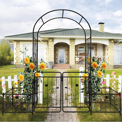 Metal Garden Arbor Arch with Gate and Plant Box, 86.6" H Garden Trellis Wedding Arch Party Decoration for Outdoor Lawn Climbing Plants Support Roses Vines