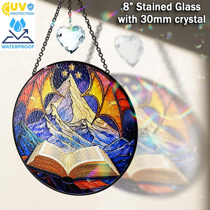 Book Stained Glass Suncatcher, Night Court Nature-Inspired Art Window Hanging, Bookaholic Ornament Crystal Glass Panel Bookish Gift for Fantasy Book Lovers Readers Writers Teachers ART-22E-SG