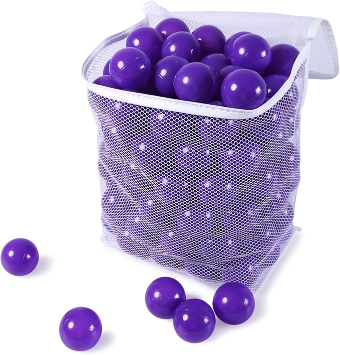 Ball Pit Balls for Kids, Plastic Refill 2.2 Inch Balls, 100 Pack, Bright Colors, Phthalate and BPA Free, Includes a Reusable Storage Bag with Zipper