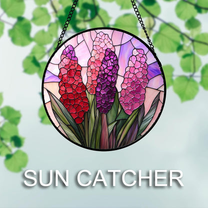 Stained Glass Window Hanging 4 Pcs Set Purple Flower Theme 9.8" - Tulip Suncatcher Door Garden Sun Catcher Decor Birthday Christmas for Plant Lovers Woman Nana Men