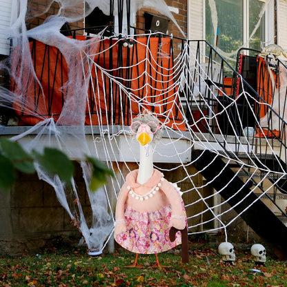Abbylike Halloween Porch Goose Outfits Old Lady Goose Clothes with Silver Wig Sunglasses for 23" Geese Grandma Costume Halloween Outdoor Patio Yard Lawn Decoration