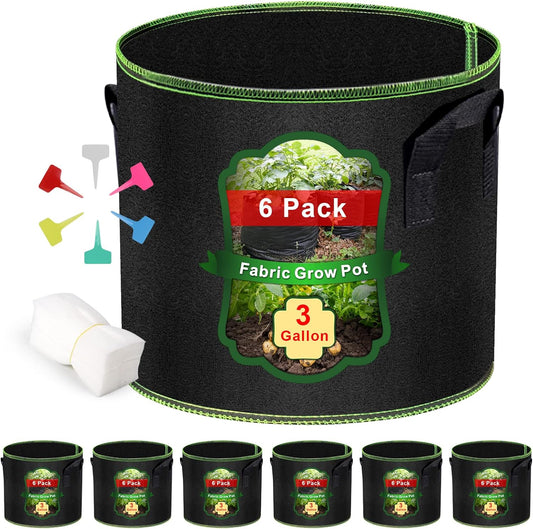 3Gallon Grow Bags, Garden Plant Bags with Handles, Thickened Nonwoven Fabric Aeration Planting Pots, Vegetable Gardening Fabric pots with Plant Tags & Seedling Bags(6Pack Chili Planting Bags)