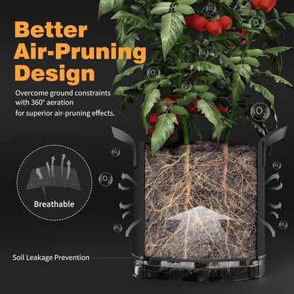 Self-Watering Grow Bags, 5-Pack 10 Gallon 420G Thick Nonwoven Fabric Pots with Reinforced Handles and Multi-Purpose Rings, for Low Stress Plant Training Fruits, Vegetables,and Flowers