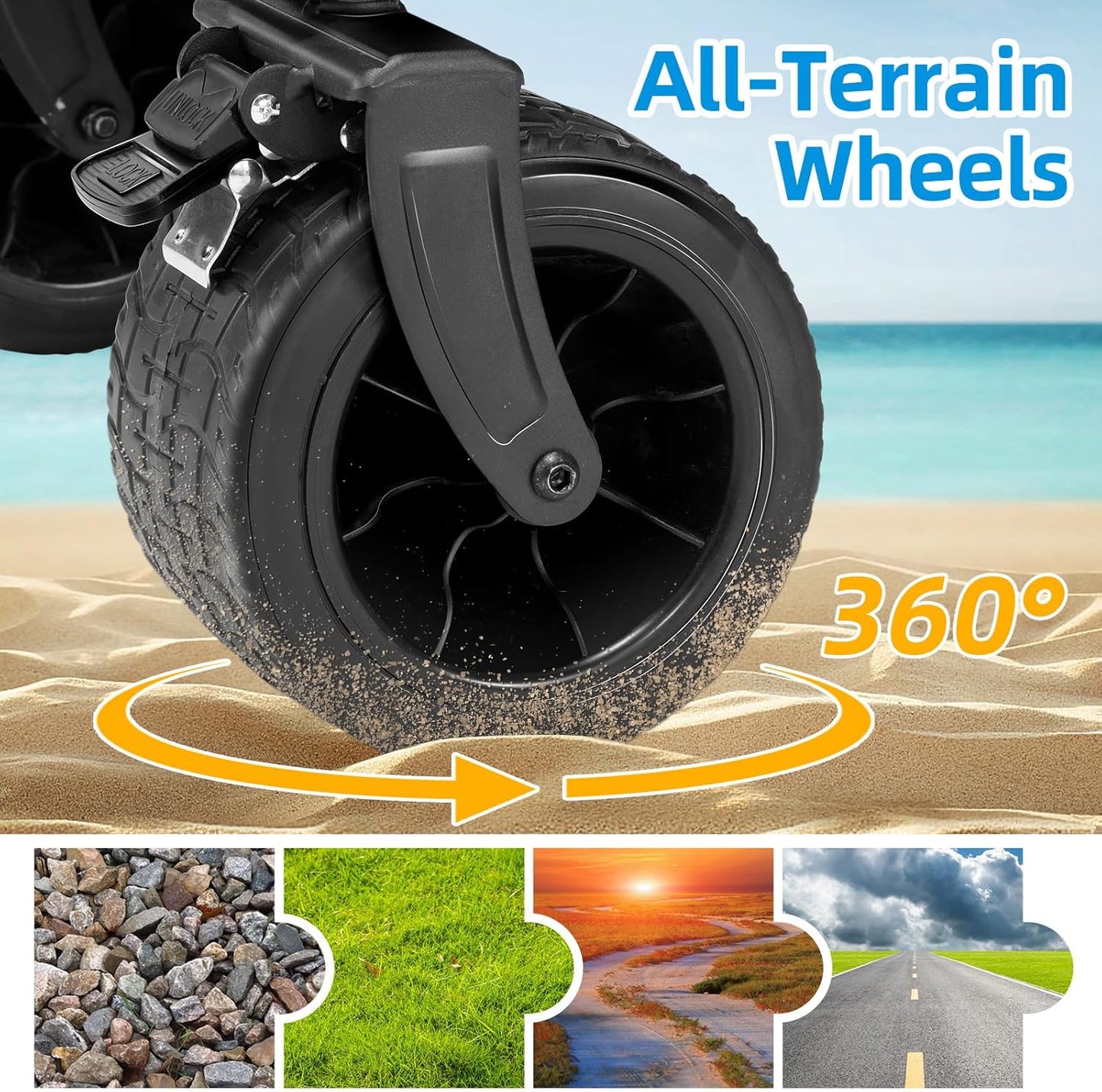 TOMSHOO Wagons Cart 120L Collapsible Wagon 330lbs Load Universal Wheels Wagons Carts Foldable with Cup Holders, Side Pocket and Brakes for Camping, Garden, Sports, Beach, Shopping, Black