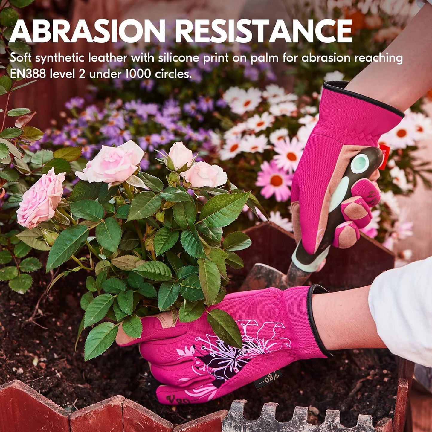 Vgo... Gardening Gloves for Women,Puncture-proof,Thornproof,Safety Work Gloves for Weeding,Digging,Synthetic Leather(M,Red,SL7443)