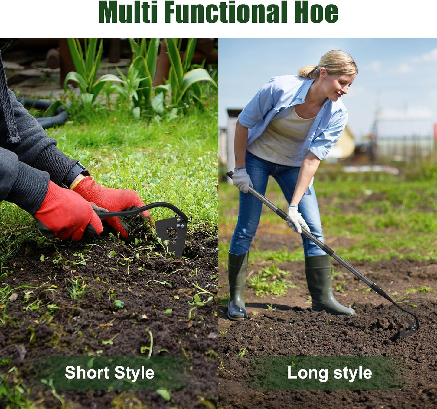 Hardened Hollow Hoe with Long Handle 48 inch Heavy Duty Garden Hoe Tool - Ergonomic Weeding Tool for Lawn, Yard & Farm, Rust-Resistant Steel with Comfort Grip, Easy Adjust & Storage