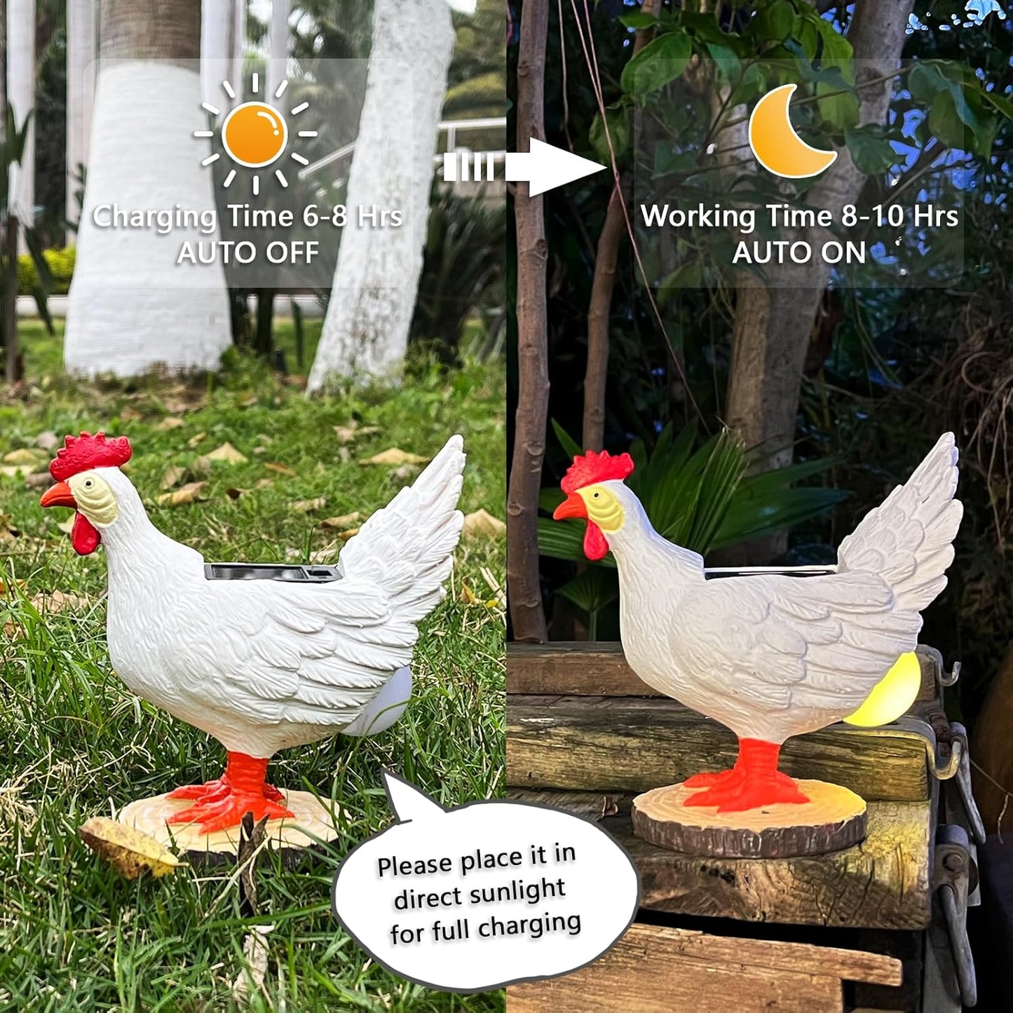 Solar Garden Statues Outdoor Decor - Miniature Chicken Egg Lamp Figurine Thanksgiving Decorations Chickens Lights with Egg in Butt LED 3D Sculpture for Patio, Lawn - Unique Christmas Housewarming Gift