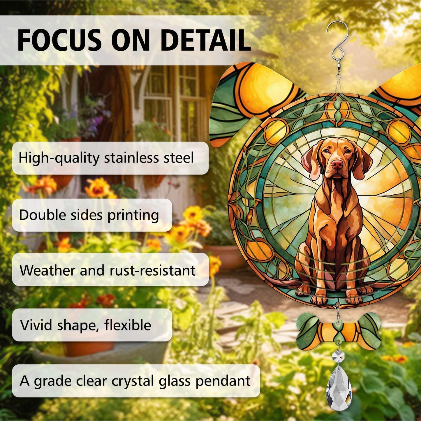 Vizsla Dog Ears Wind Spinner, Vizsla Wind Spinner Hanging for Yard and Garden V02