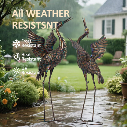 Natelf Garden Crane Statues, Outdoor Large Bird Yard Art Decorations Metal Lawn Ornament for Home Patio Porch Backyard Decorations(Set of 2)